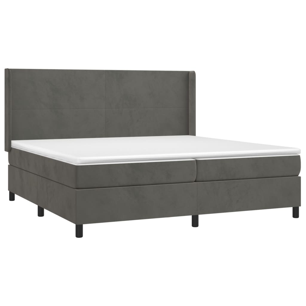 Κρεβάτι Boxspring με Στρώμα Σκούρο Γκρι 200x200 εκ. Βελούδινο