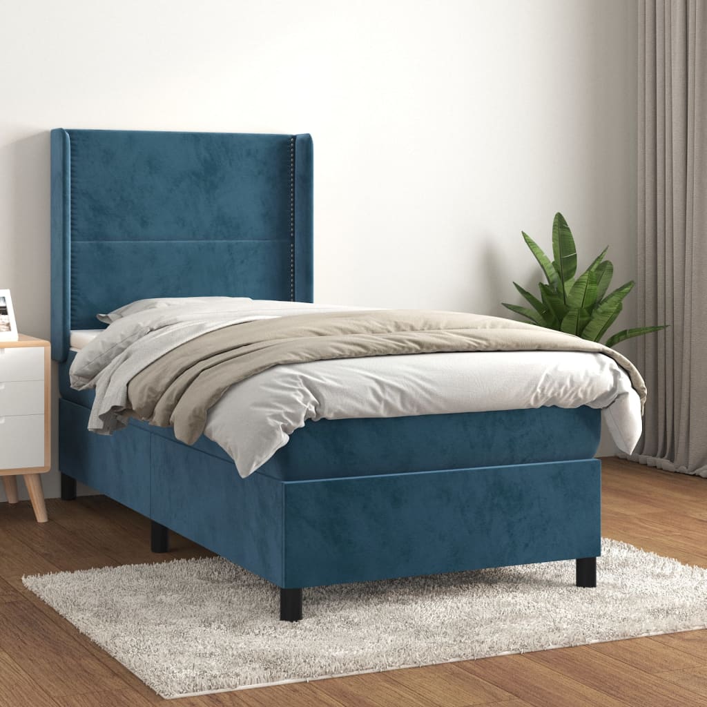 Κρεβάτι Boxspring με Στρώμα Σκούρο Μπλε 80 x 200 εκ. Βελούδινο - Pakobazaar