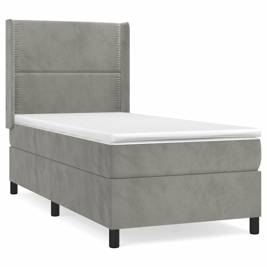 Κρεβάτι Boxspring με Στρώμα Ανοιχτό Γκρι 90x190 εκ. Βελούδινο