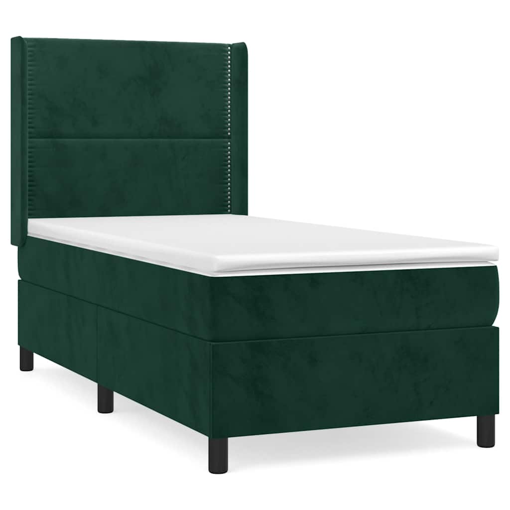 Κρεβάτι Boxspring με Στρώμα Σκούρο Πράσινο 90x190 εκ. Βελούδινο - Pakobazaar
