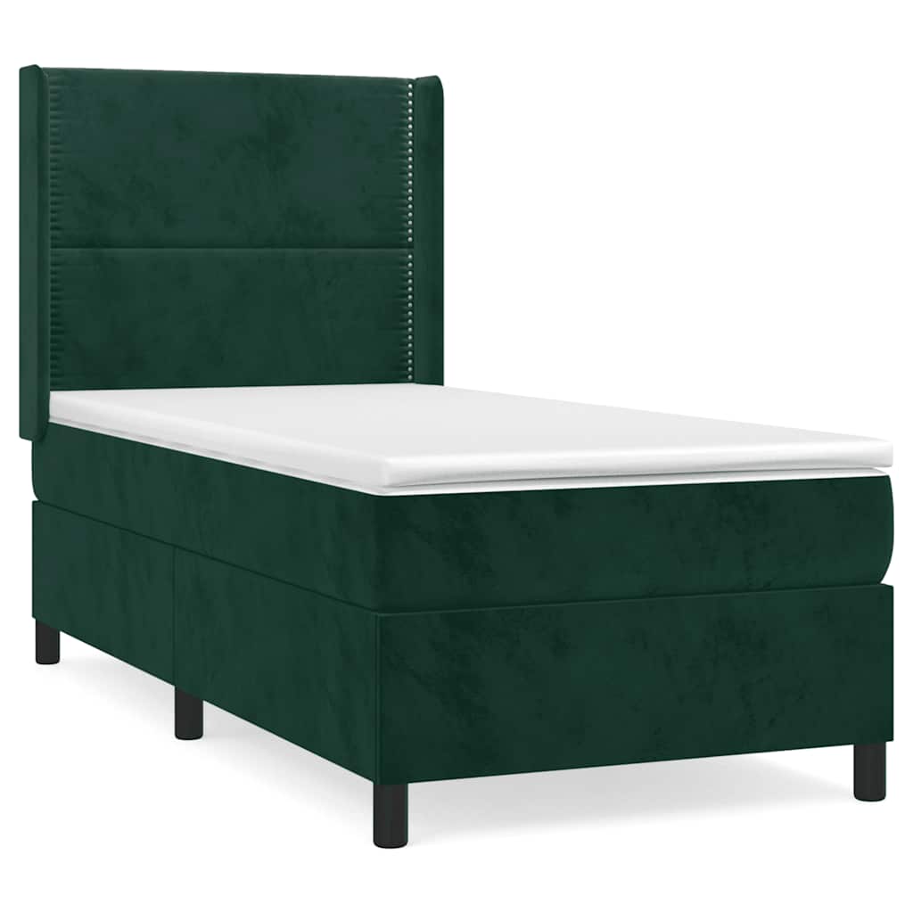 Κρεβάτι Boxspring με Στρώμα Σκούρο Πράσινο 90x200 εκ. Βελούδινο - Pakobazaar