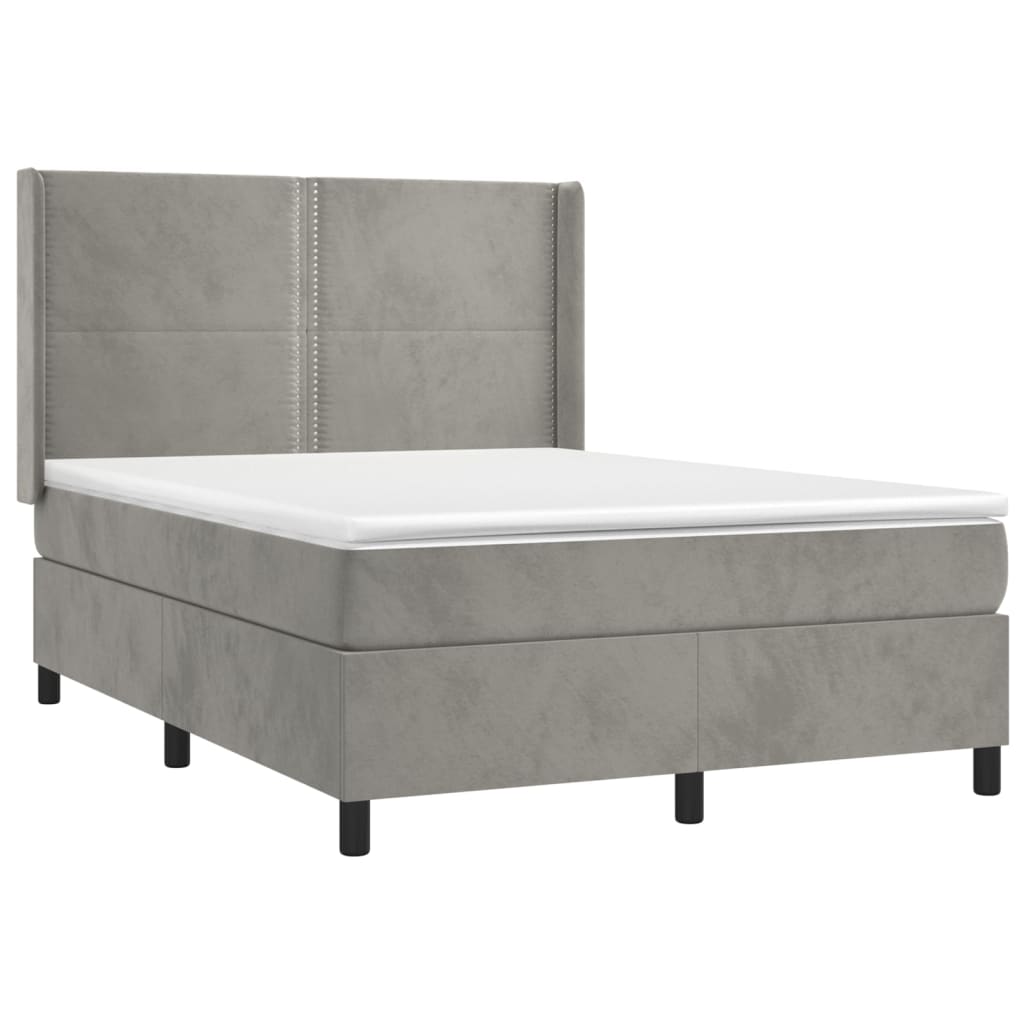 Κρεβάτι Boxspring με Στρώμα Ανοιχτό Γκρι 140x190 εκ. Βελούδινο