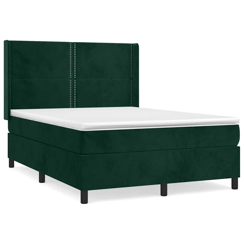 Κρεβάτι Boxspring με Στρώμα Σκούρο Πράσινο 140x190εκ. Βελούδινο