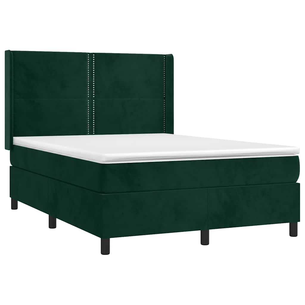 Κρεβάτι Boxspring με Στρώμα Σκούρο Πράσινο 140x190εκ. Βελούδινο
