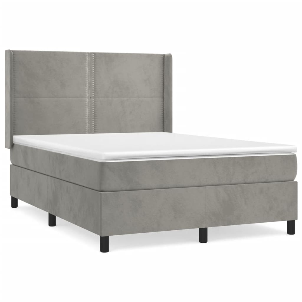 Κρεβάτι Boxspring με Στρώμα Ανοιχτό Γκρι 140x200 εκ. Βελούδινο