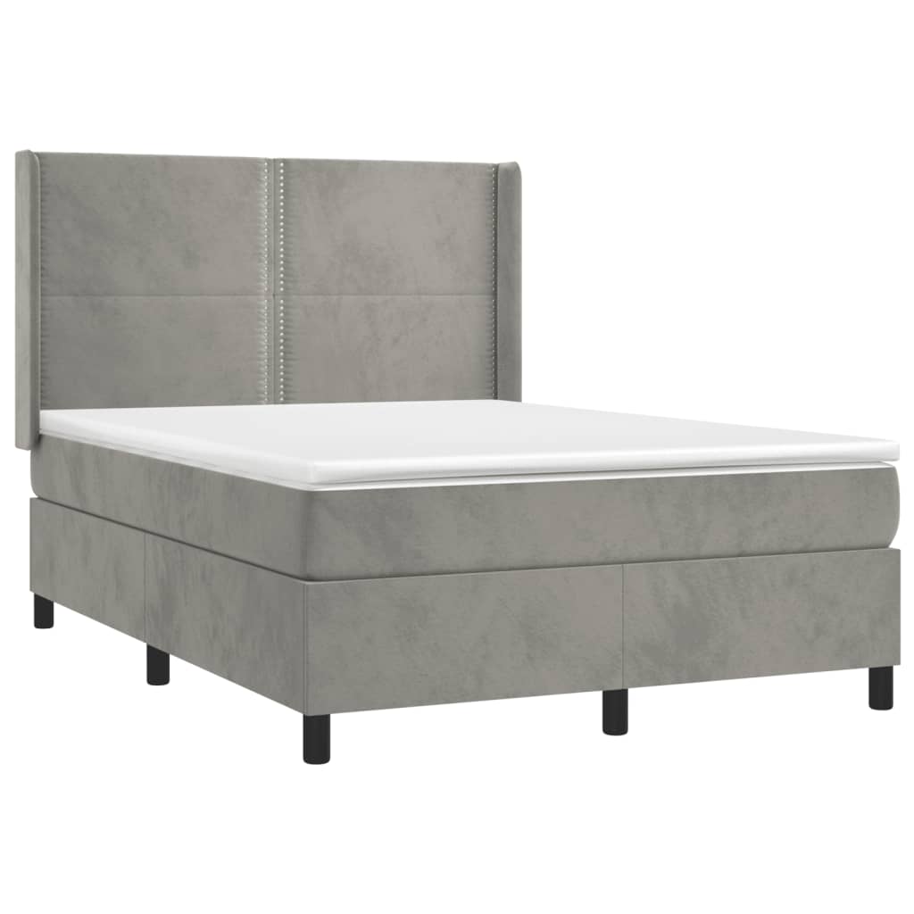 Κρεβάτι Boxspring με Στρώμα Ανοιχτό Γκρι 140x200 εκ. Βελούδινο