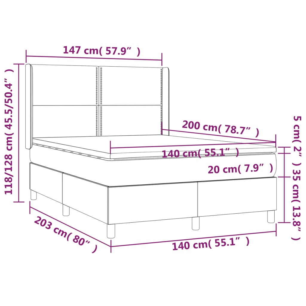 Κρεβάτι Boxspring με Στρώμα Σκούρο Γκρι 140x200 εκ. Βελούδινο