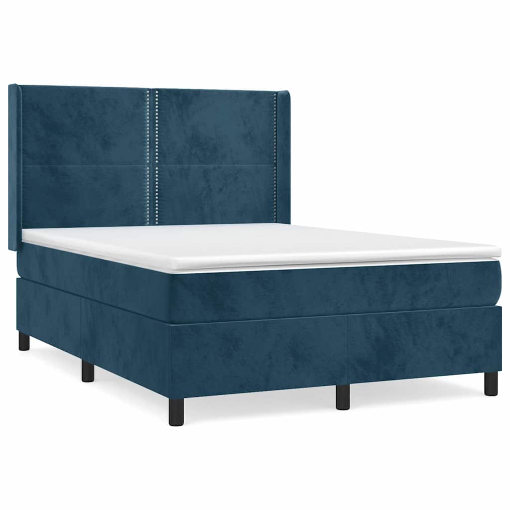 Κρεβάτι Boxspring με Στρώμα Σκούρο Μπλε 140x200 εκ. Βελούδινο