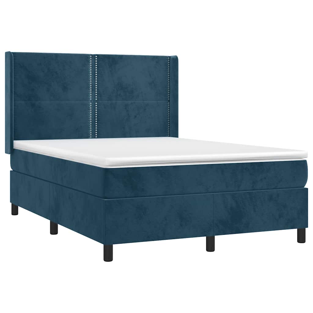 Κρεβάτι Boxspring με Στρώμα Σκούρο Μπλε 140x200 εκ. Βελούδινο