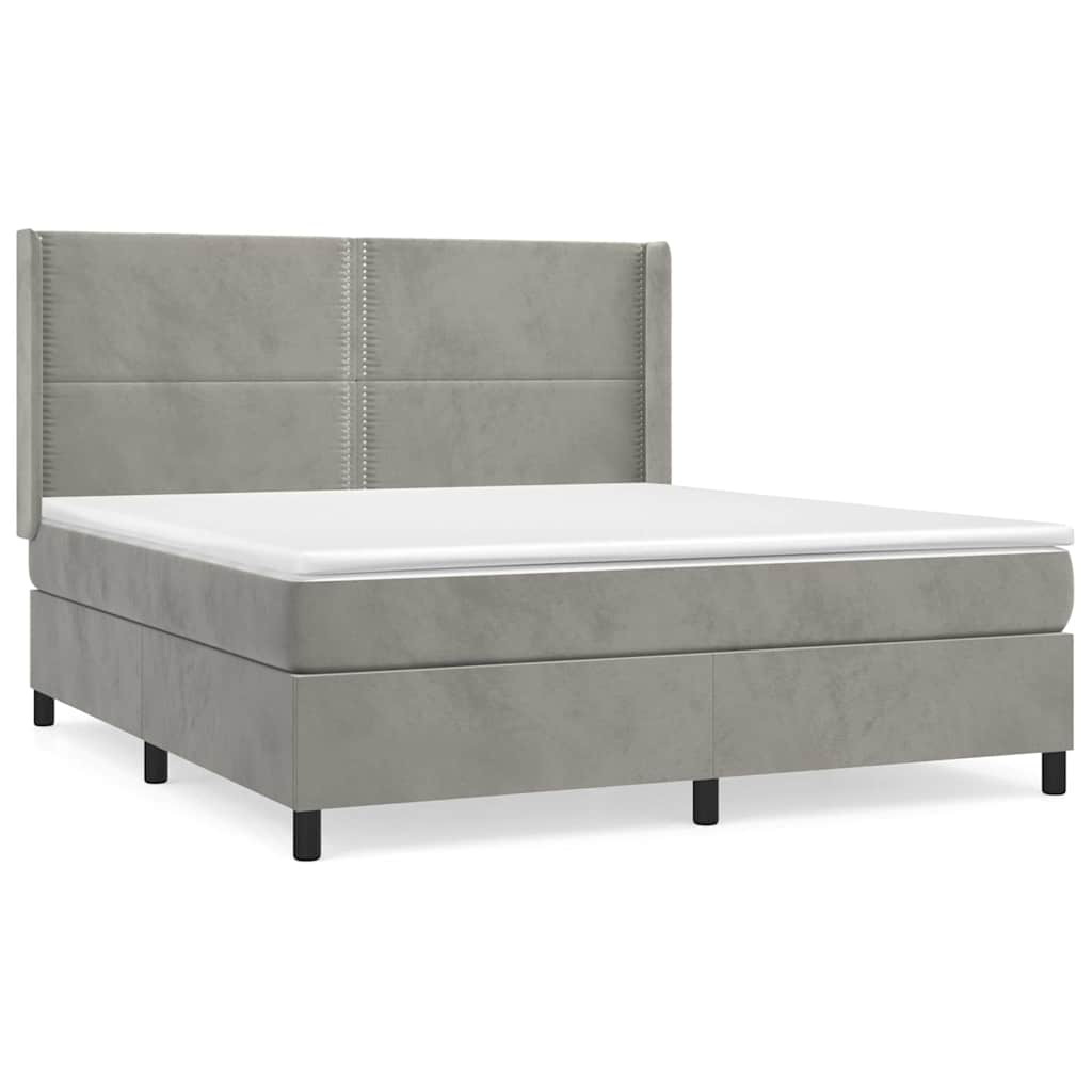 Κρεβάτι Boxspring με Στρώμα Ανοιχτό Γκρι 160x200 εκ. Βελούδινο