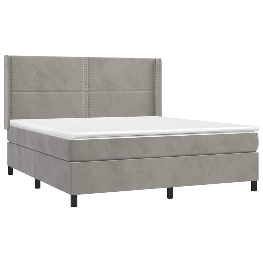 Κρεβάτι Boxspring με Στρώμα Ανοιχτό Γκρι 160x200 εκ. Βελούδινο