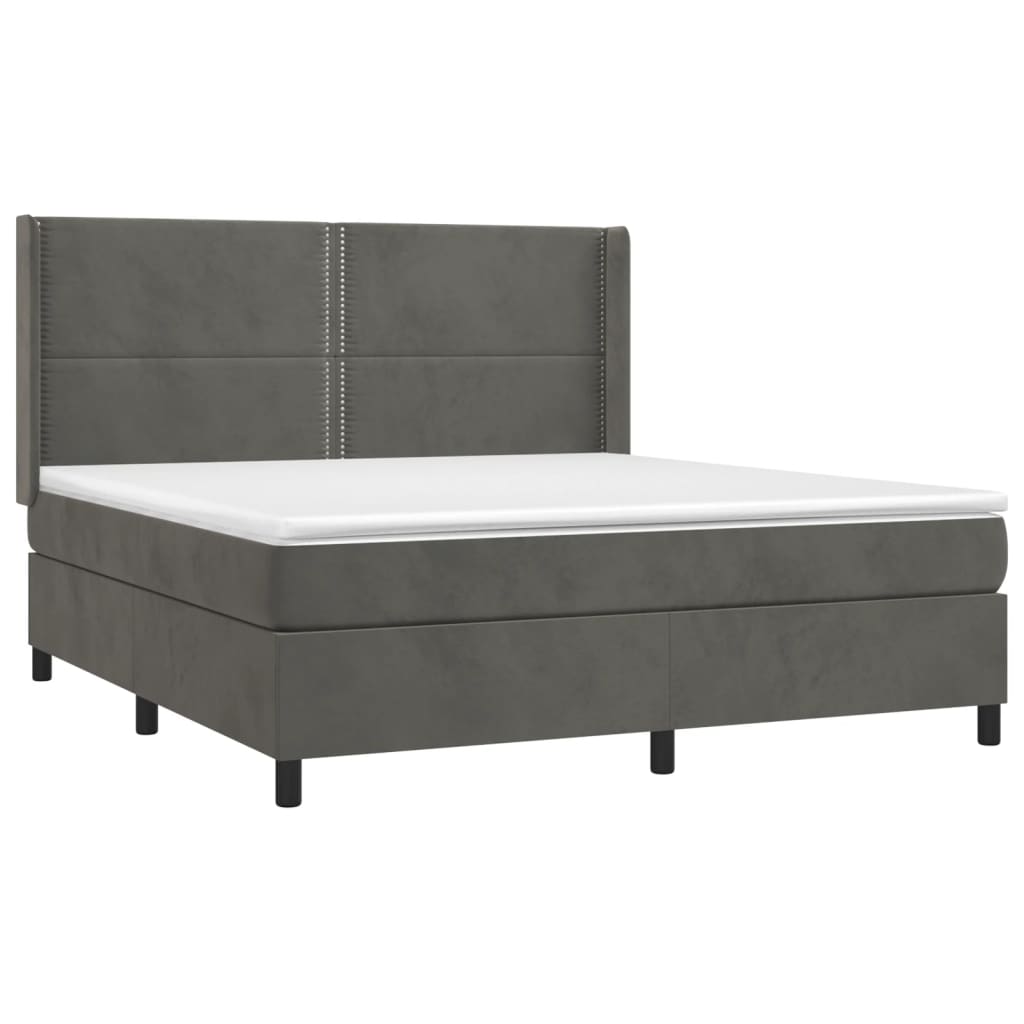 Κρεβάτι Boxspring με Στρώμα Σκούρο Γκρι 160x200 εκ. Βελούδινο