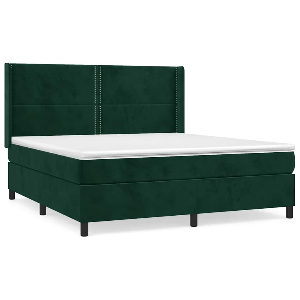 Κρεβάτι Boxspring με Στρώμα Σκούρο Πράσινο 160x200εκ. Βελούδινο
