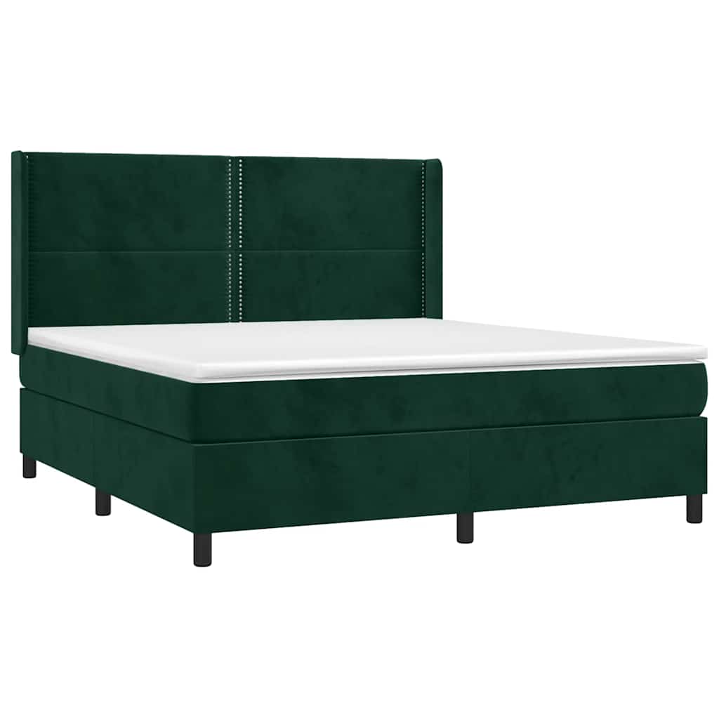 Κρεβάτι Boxspring με Στρώμα Σκούρο Πράσινο 160x200εκ. Βελούδινο