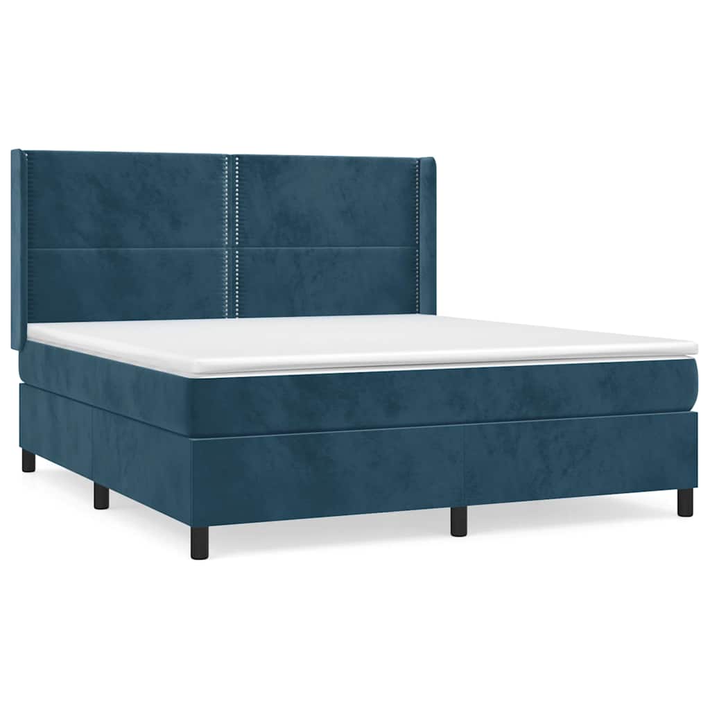 Κρεβάτι Boxspring με Στρώμα Σκούρο Μπλε 160x200 εκ. Βελούδινο - Pakobazaar