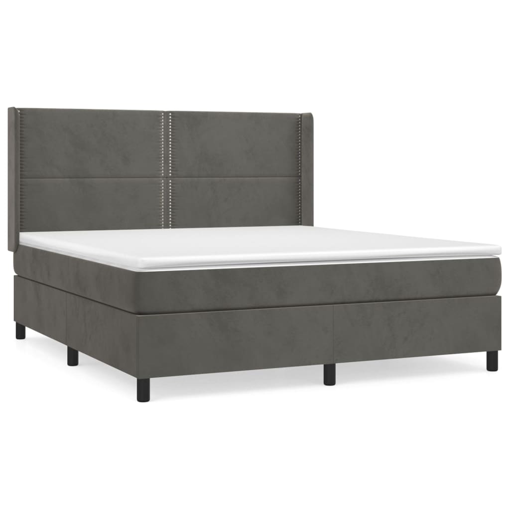 Κρεβάτι Boxspring με Στρώμα Σκούρο Γκρι 180x200 εκ. Βελούδινο