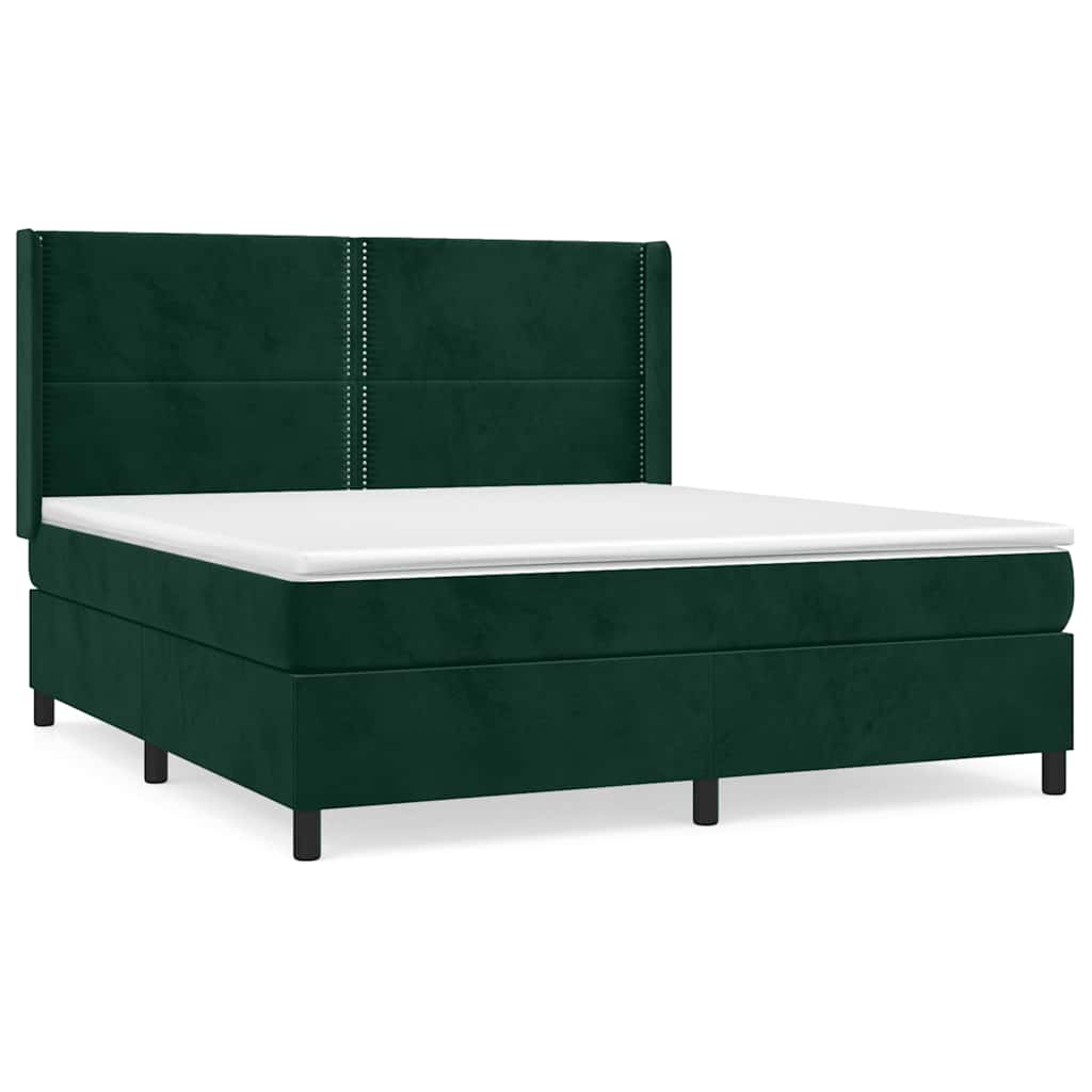 Κρεβάτι Boxspring με Στρώμα Σκούρο Πράσινο 180x200εκ. Βελούδινο - Pakobazaar