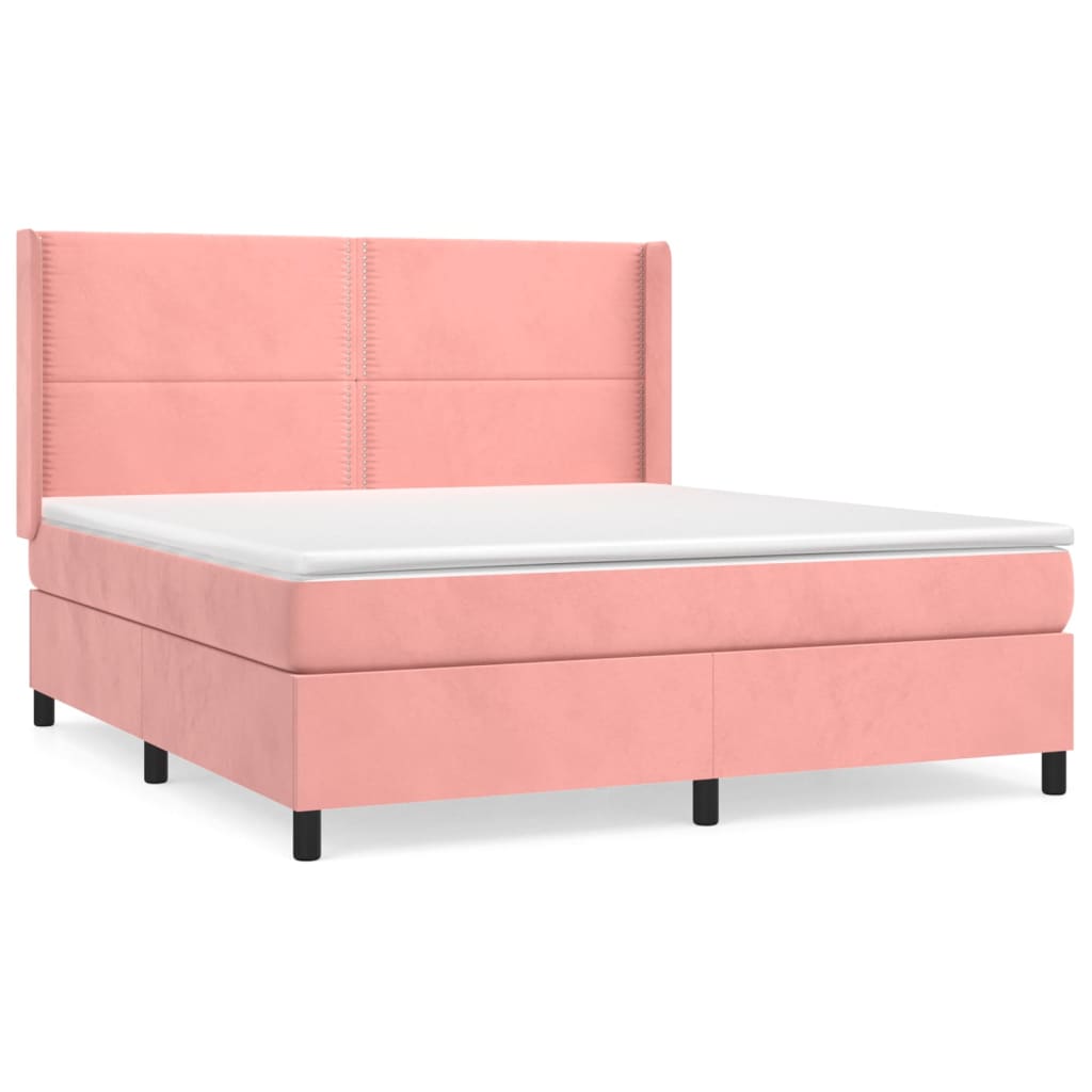Κρεβάτι Boxspring με Στρώμα Ροζ 180x200 εκ. Βελούδινο