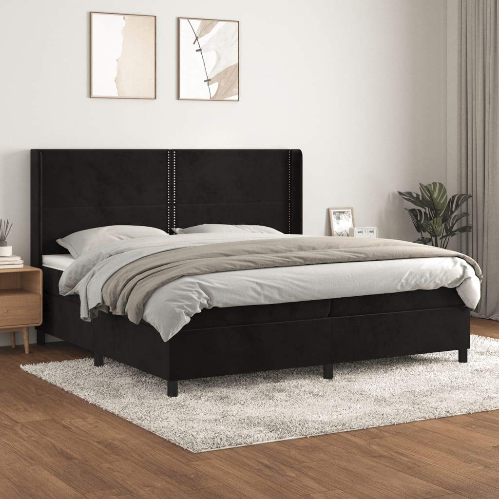 Κρεβάτι Boxspring με Στρώμα Μαύρο 200x200 εκ. Βελούδινο - Pakobazaar