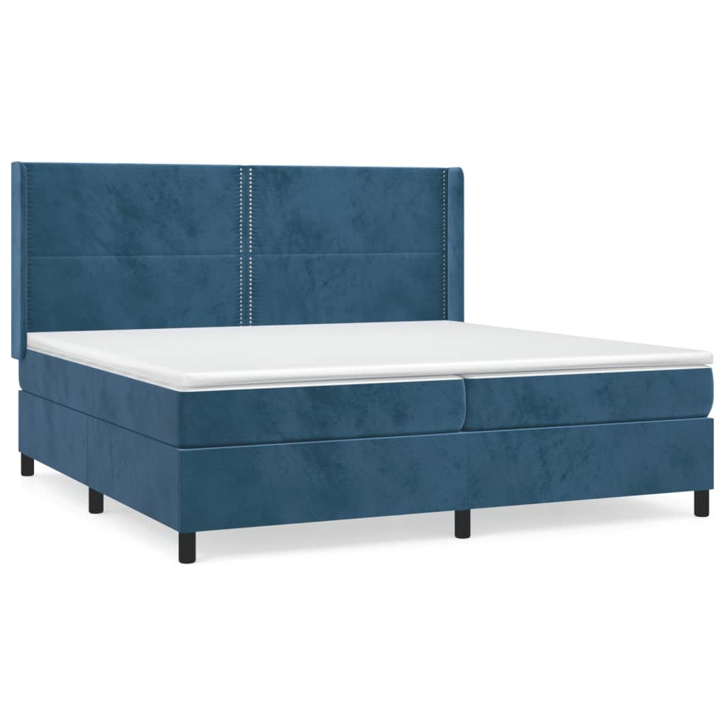 Κρεβάτι Boxspring με Στρώμα Σκούρο Μπλε 200x200 εκ. Βελούδινο - Pakobazaar