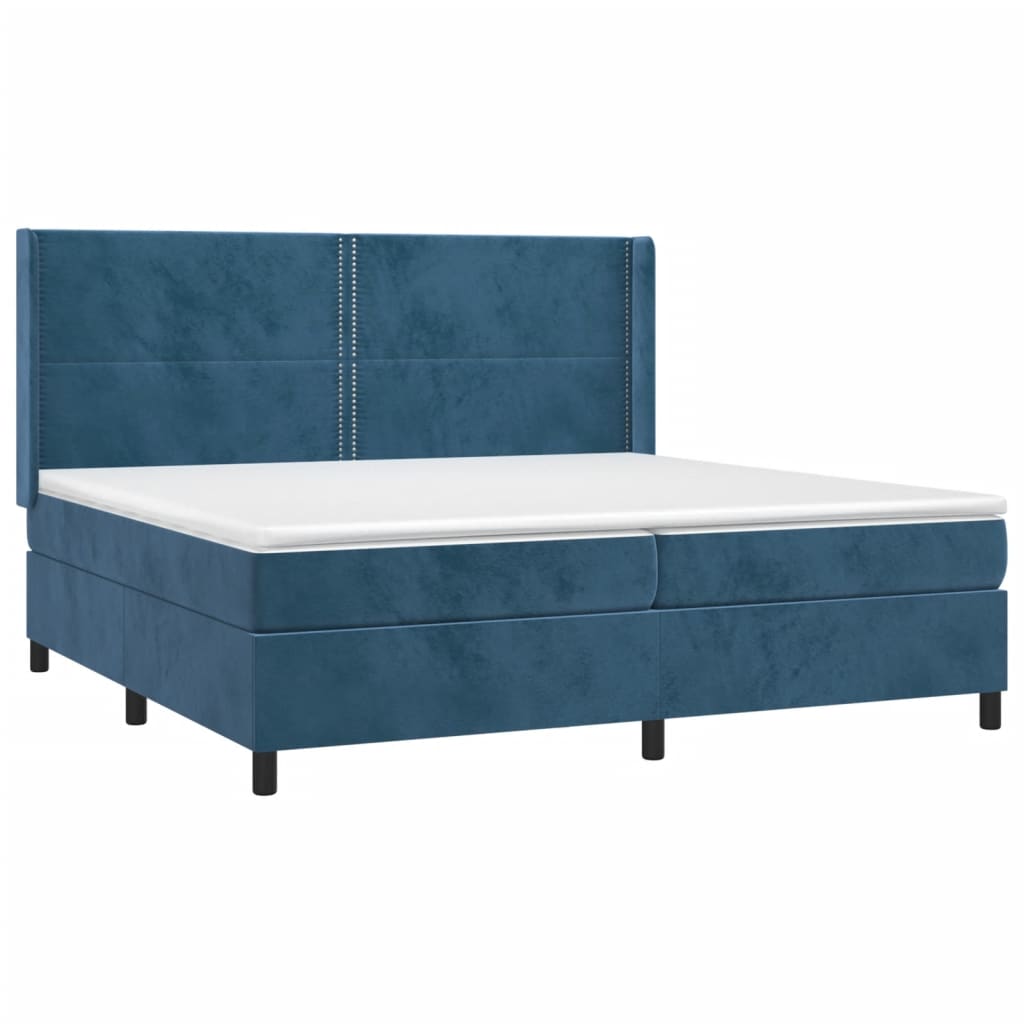 Κρεβάτι Boxspring με Στρώμα Σκούρο Μπλε 200x200 εκ. Βελούδινο - Pakobazaar