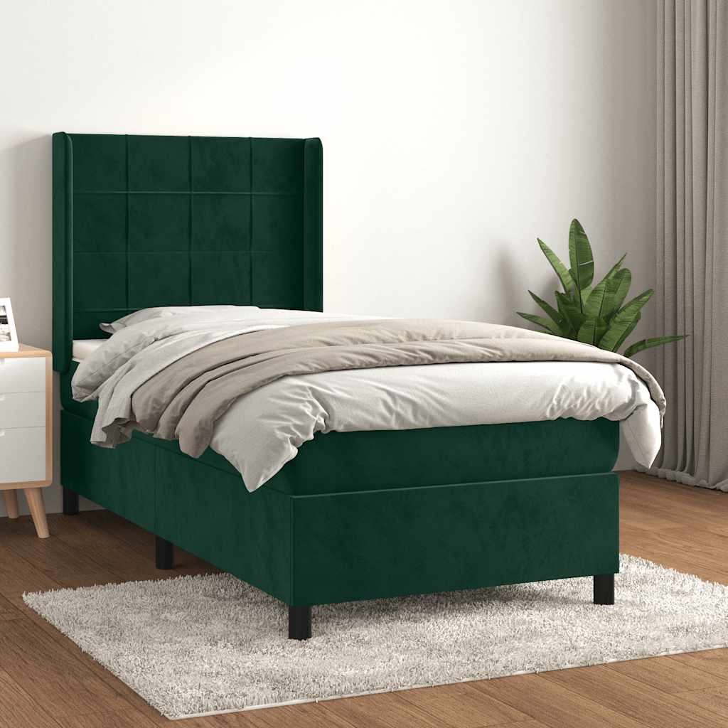 Κρεβάτι Boxspring με Στρώμα Σκούρο Πράσινο 80x200 εκ. Βελούδινο - Pakobazaar