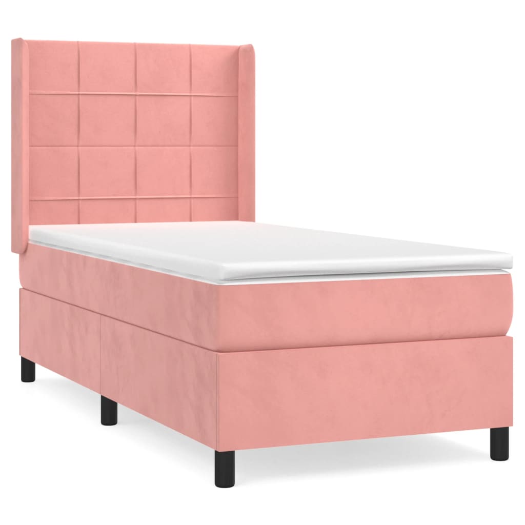 Κρεβάτι Boxspring με Στρώμα Ροζ 80 x 200 εκ. Βελούδινο