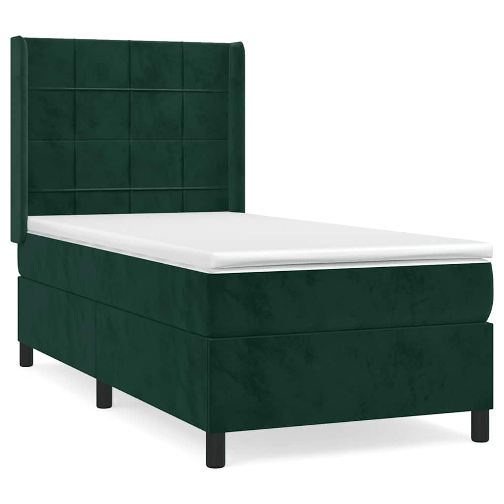 Κρεβάτι Boxspring με Στρώμα Σκούρο Πράσινο 90x190 εκ. Βελούδινο - Pakobazaar