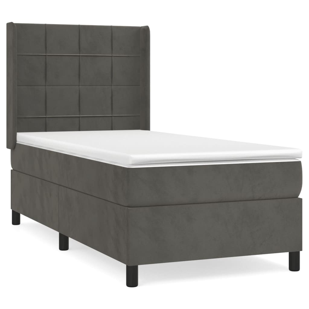 Κρεβάτι Boxspring με Στρώμα Σκούρο Γκρι 100x200 εκ. Βελούδινο