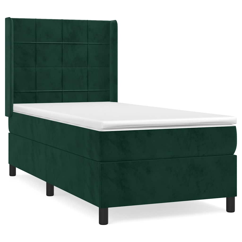 Κρεβάτι Boxspring με Στρώμα Σκούρο Πράσινο 100x200εκ. Βελούδινο - Pakobazaar