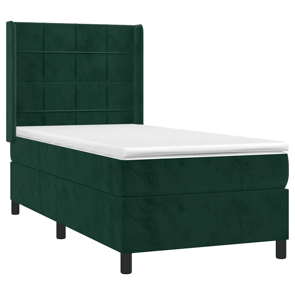 Κρεβάτι Boxspring με Στρώμα Σκούρο Πράσινο 100x200εκ. Βελούδινο - Pakobazaar