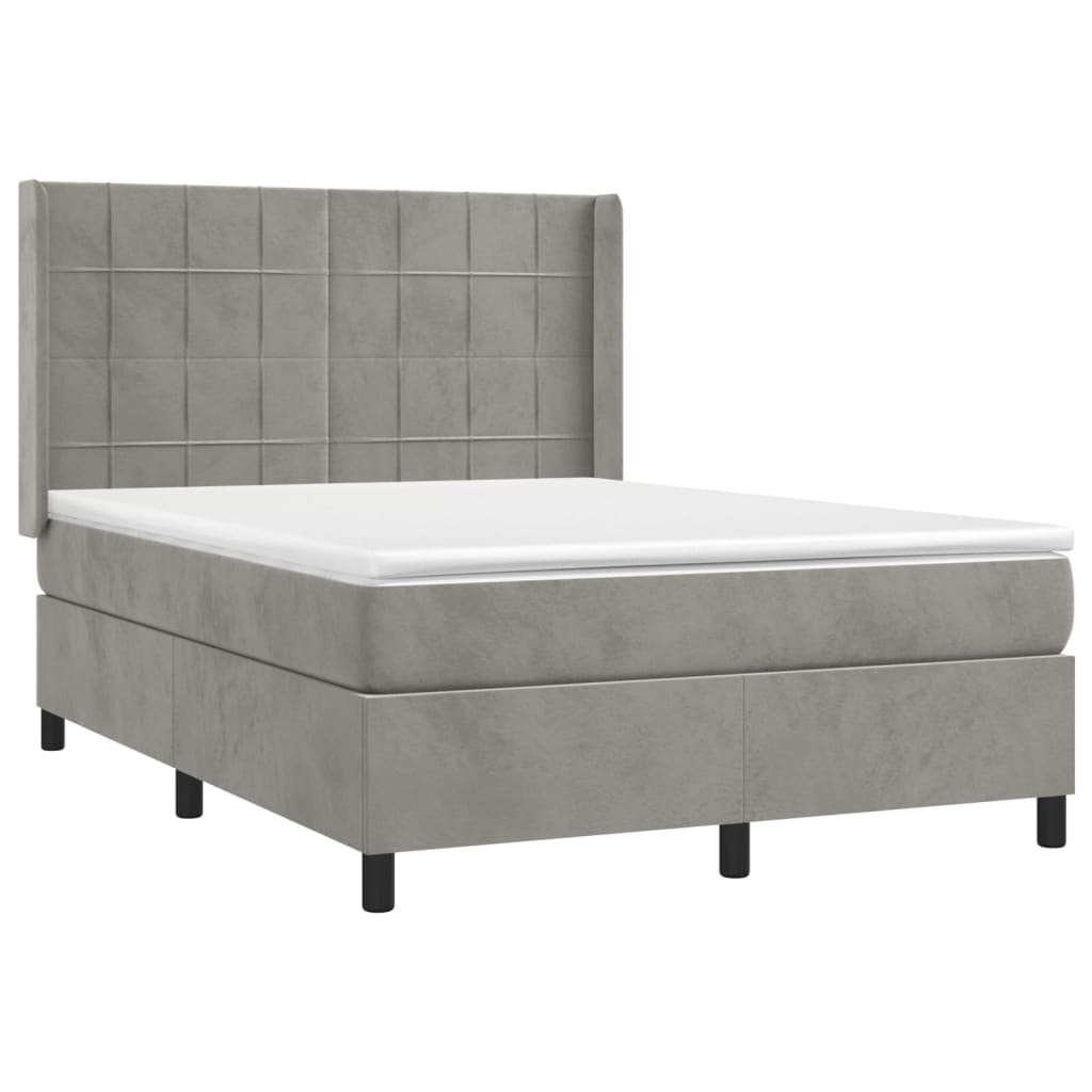 Κρεβάτι Boxspring με Στρώμα Ανοιχτό Γκρι 140x190 εκ. Βελούδινο