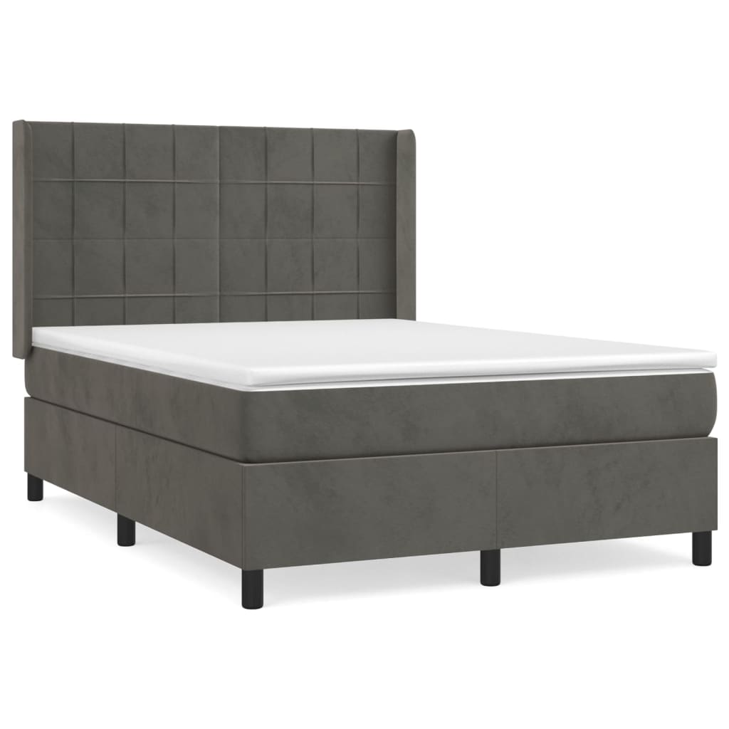 Κρεβάτι Boxspring με Στρώμα Σκούρο Γκρι 140x190 εκ. Βελούδινο - Pakobazaar