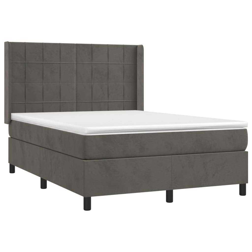 Κρεβάτι Boxspring με Στρώμα Σκούρο Γκρι 140x190 εκ. Βελούδινο - Pakobazaar