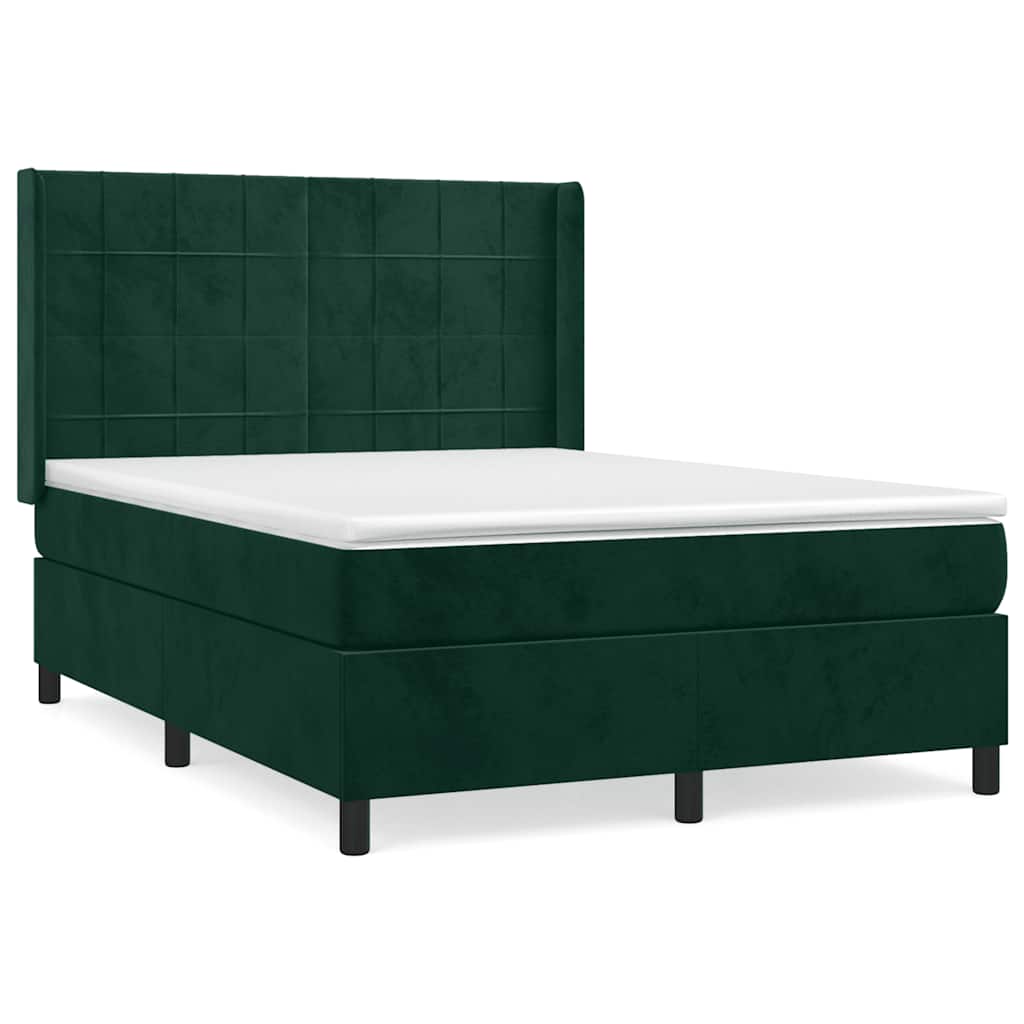 Κρεβάτι Boxspring με Στρώμα Σκούρο Πράσινο 140x190εκ. Βελούδινο - Pakobazaar