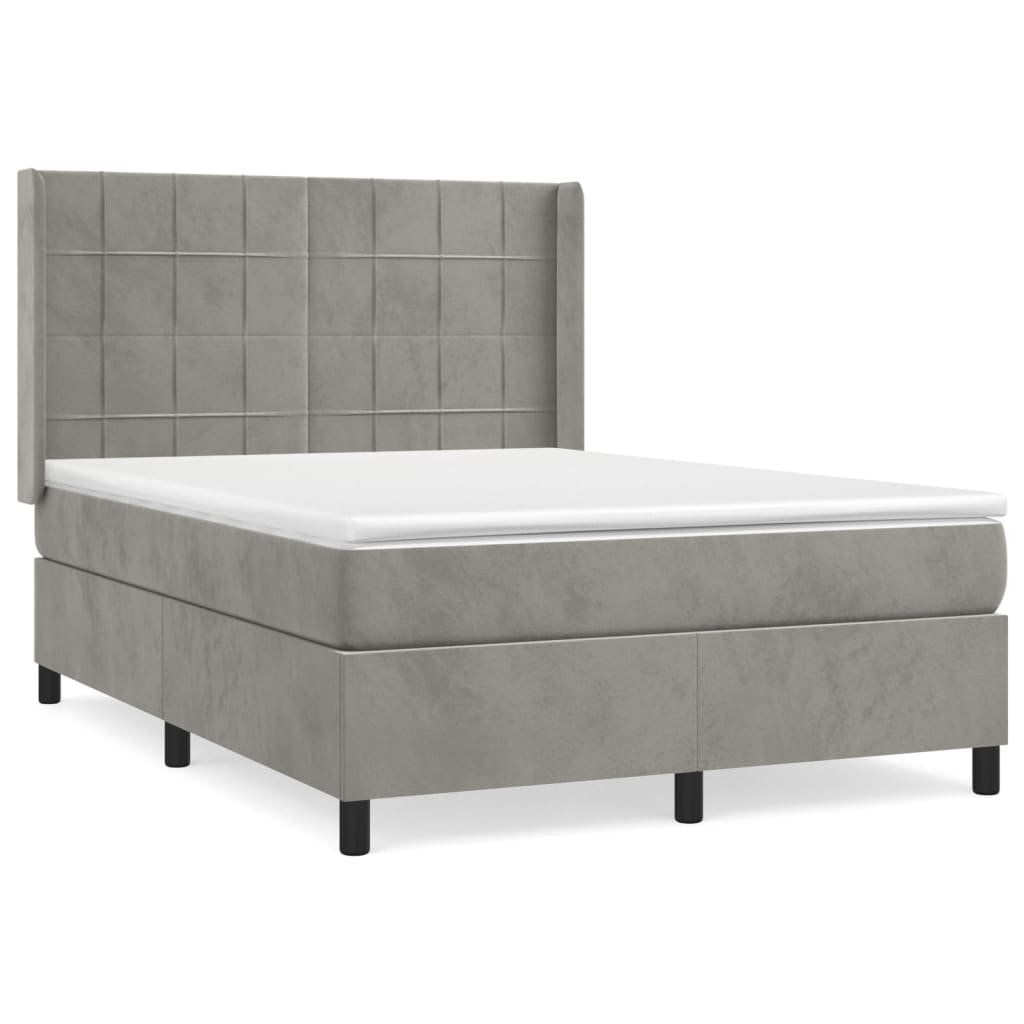 Κρεβάτι Boxspring με Στρώμα Ανοιχτό Γκρι 140x200 εκ. Βελούδινο