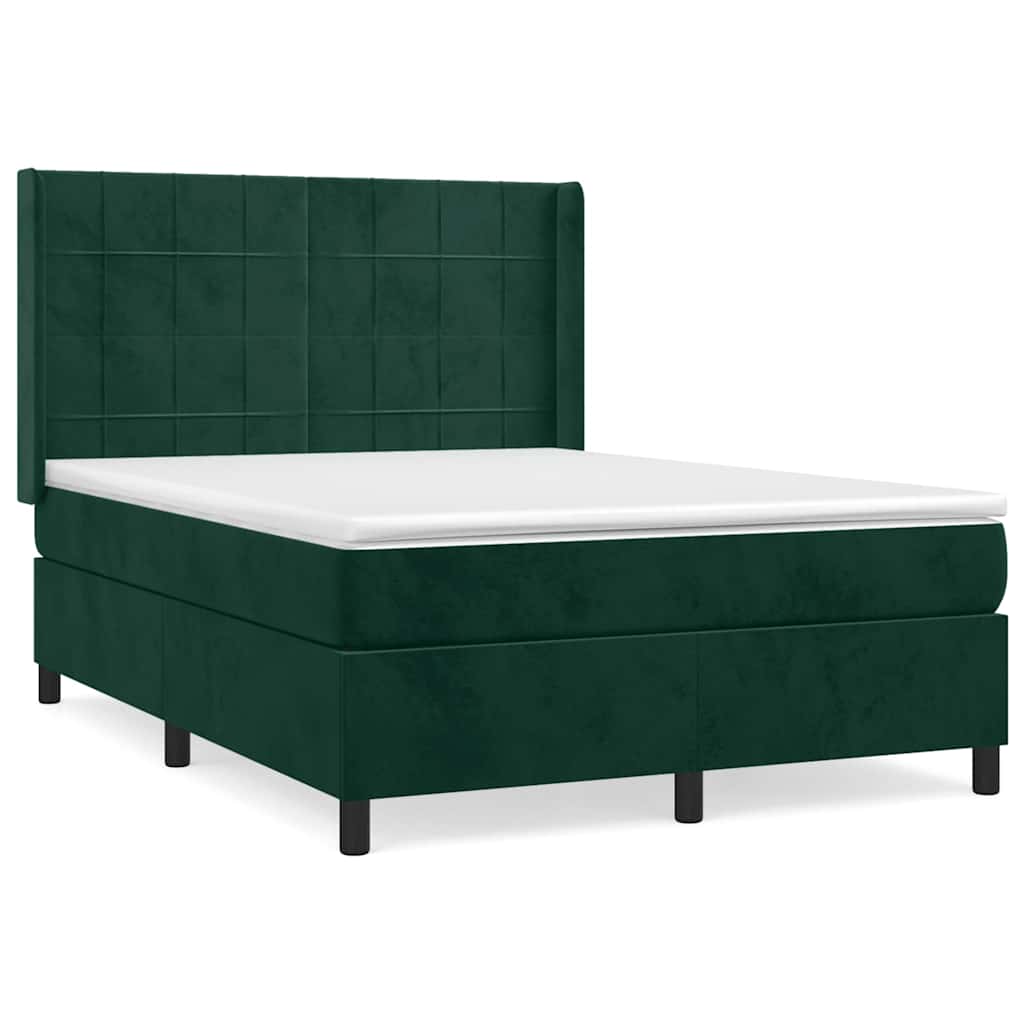 Κρεβάτι Boxspring με Στρώμα Σκούρο Πράσινο 140x200εκ. Βελούδινο - Pakobazaar