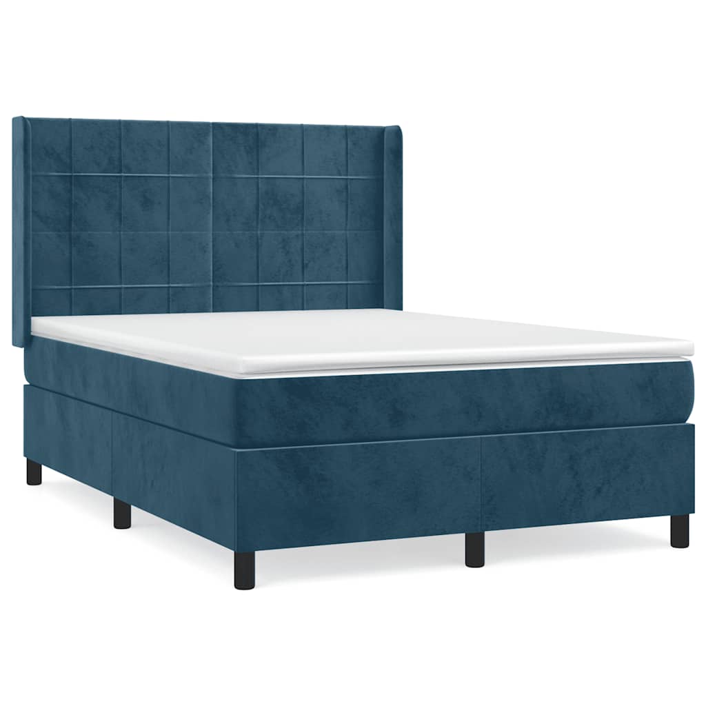 Κρεβάτι Boxspring με Στρώμα Σκούρο Μπλε 140x200 εκ. Βελούδινο - Pakobazaar