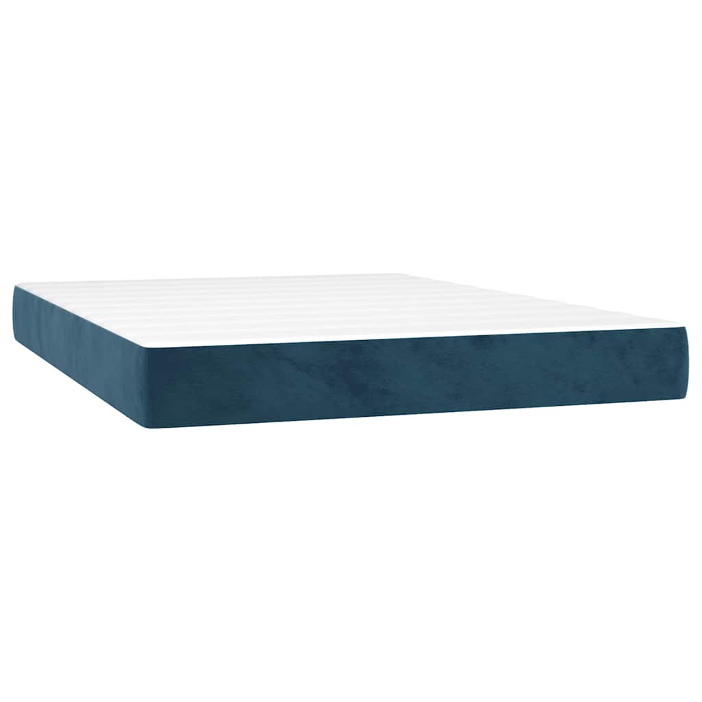Κρεβάτι Boxspring με Στρώμα Σκούρο Μπλε 140x200 εκ. Βελούδινο - Pakobazaar