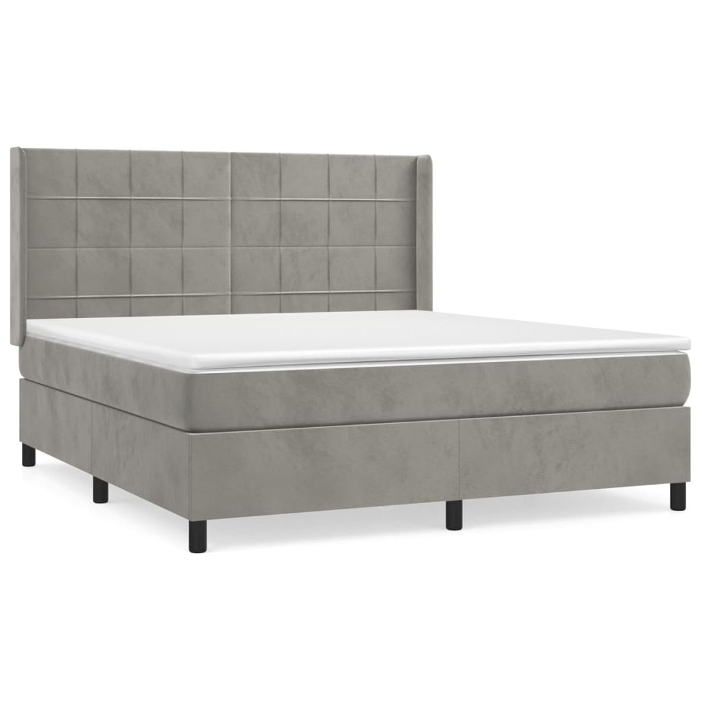 Κρεβάτι Boxspring με Στρώμα Ανοιχτό Γκρι 160x200 εκ. Βελούδινο