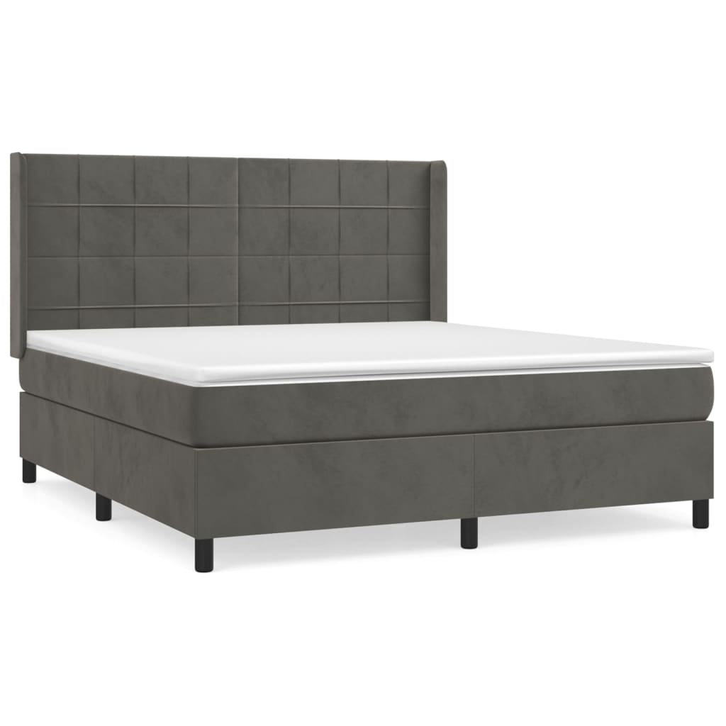 Κρεβάτι Boxspring με Στρώμα Σκούρο Γκρι 160x200 εκ. Βελούδινο