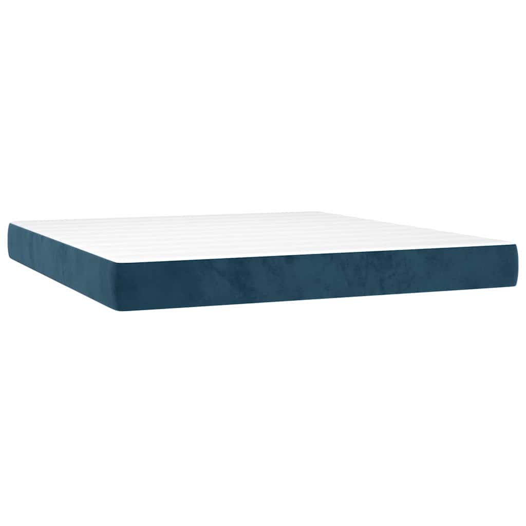 Κρεβάτι Boxspring με Στρώμα Σκούρο Μπλε 160x200 εκ. Βελούδινο - Pakobazaar