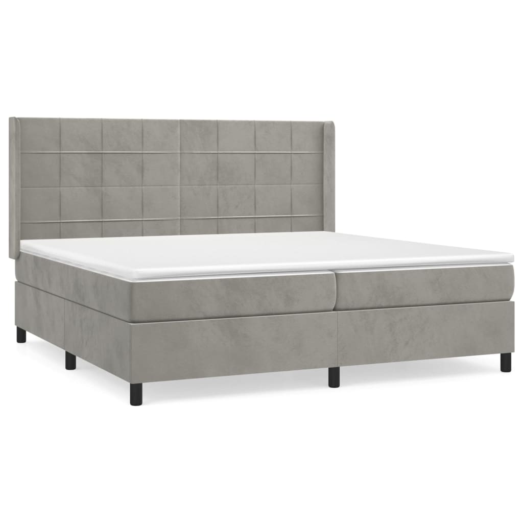 Κρεβάτι Boxspring με Στρώμα Ανοιχτό Γκρι 200x200 εκ. Βελούδινο - Pakobazaar