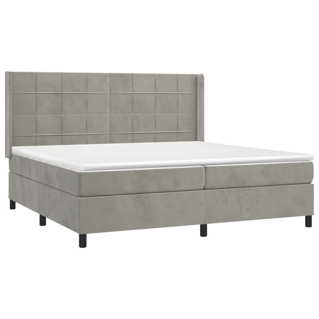 Κρεβάτι Boxspring με Στρώμα Ανοιχτό Γκρι 200x200 εκ. Βελούδινο - Pakobazaar