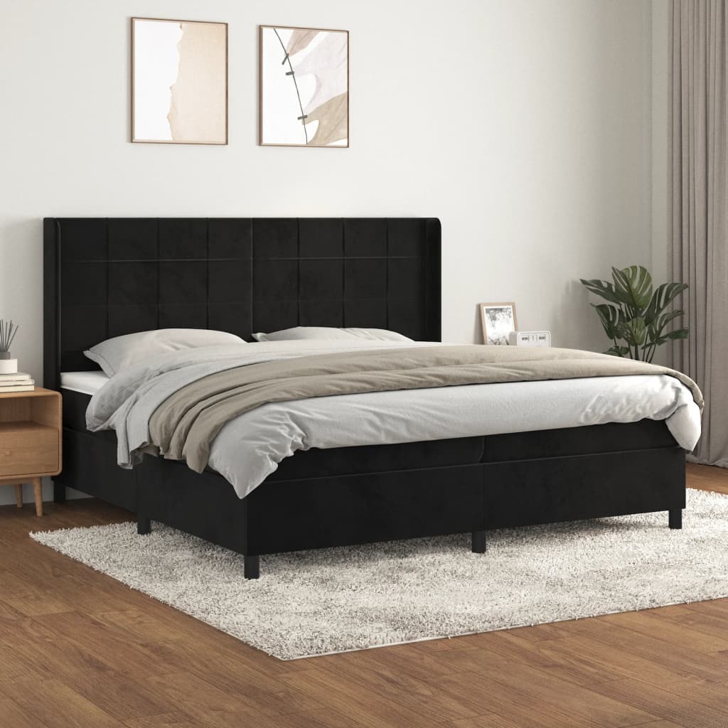 Κρεβάτι Boxspring με Στρώμα Μαύρο 200x200 εκ. Βελούδινο - Pakobazaar
