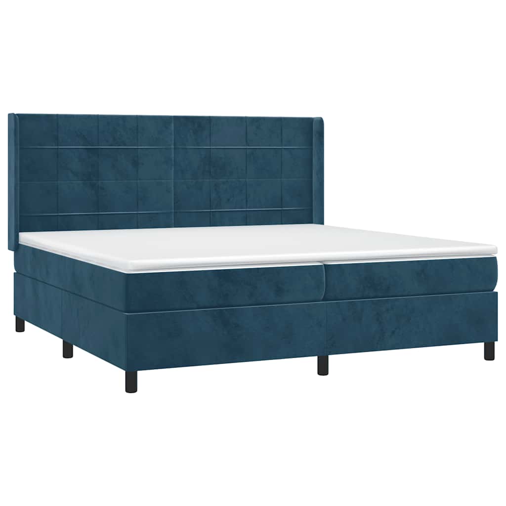 Κρεβάτι Boxspring με Στρώμα Σκούρο Μπλε 200x200 εκ. Βελούδινο - Pakobazaar