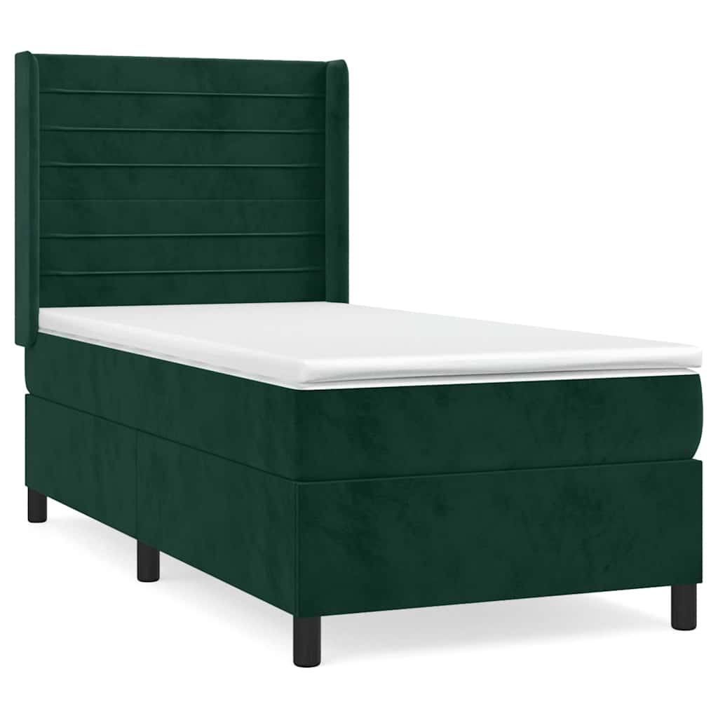 Κρεβάτι Boxspring με Στρώμα Σκούρο Πράσινο 80x200 εκ. Βελούδινο - Pakobazaar