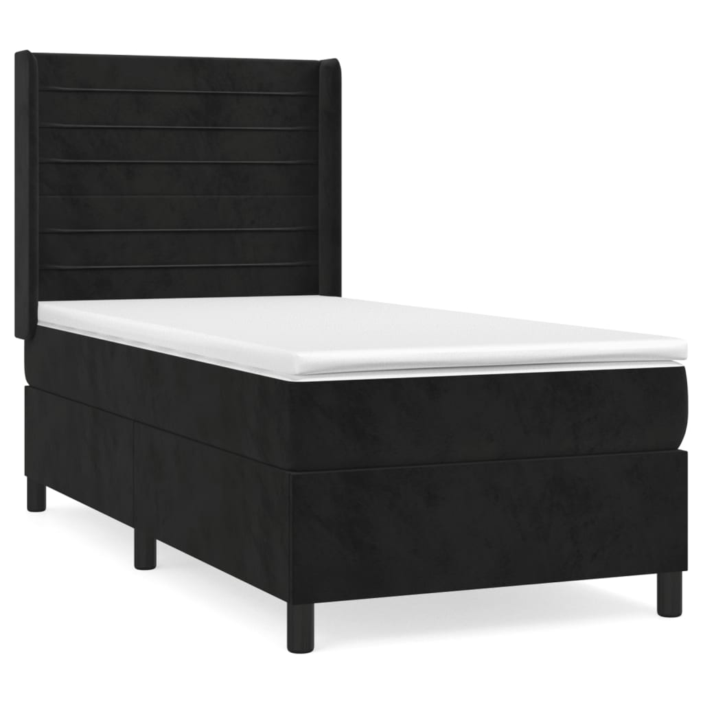 Κρεβάτι Boxspring με Στρώμα Μαύρο 90x190 εκ. Βελούδινο