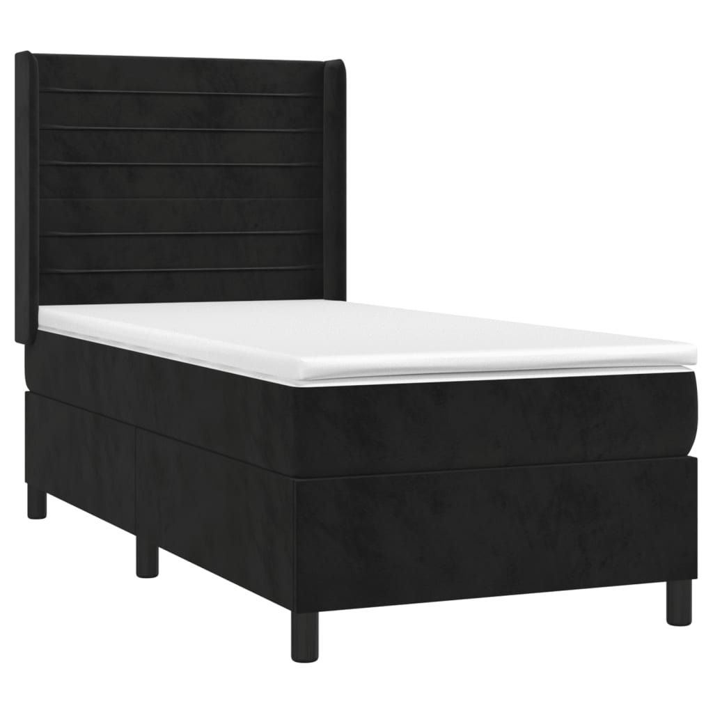 Κρεβάτι Boxspring με Στρώμα Μαύρο 90x190 εκ. Βελούδινο
