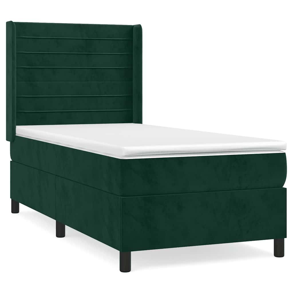 Κρεβάτι Boxspring με Στρώμα Σκούρο Πράσινο 90x200 εκ. Βελούδινο - Pakobazaar